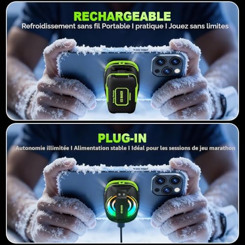 Mobile Phone Cooler for Games, Portable Magnetic Rechargeable Battery, Radiator for Mobile Phones, Fun Cooler for iPhone Series, iPad Pro, TikTok Live (Green)