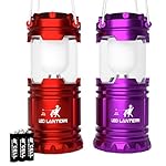 MalloMe LED Camping Lantern Flashlights with 6 AA Batteries, Pack of 2 (Red / Purple)