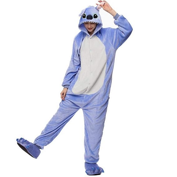 Fancyland Stitch Kostüm,Jumpsuit Tier Cartoon Fasching Halloween Kostüm-Anzug Onesie Fleece-Overall Pyjama