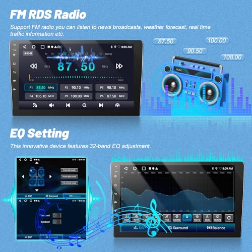 2G+64G Android Car Radio for Peugeot 208/2008 2012-2018 with Wireless Carplay and Android Car, 10 Inch Screen 2 Din Radio with GPS/WiFi/Bluetooth/EQ/FM RDS Radio