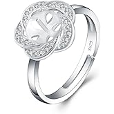 LGSY Sterling Silver Rose Bloom CZ Ring Mounting for Women, Adjustable Ring Fittings Accessories for Pearl Jewelry Making