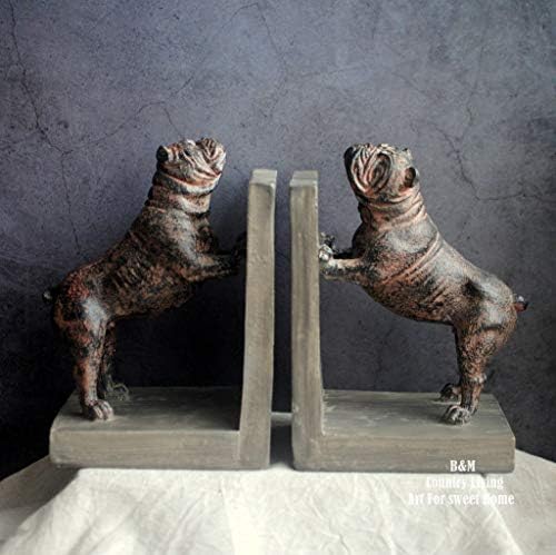 Yowinlo Statue Ornaments Sculptures American-Style European Retro Resin Old Bulldog Book Stand Decoration Ornaments Study Bookends