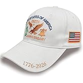 Lotsduoler 250 Anniversary USA Hat, America 250th Anniversary USA Hat Eagle Printed Patriotic Hats Adjustable Baseball Cap White