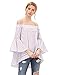 SheIn Women's Off The Shoulder Bell Sleeve Striped Blouse - Red Small