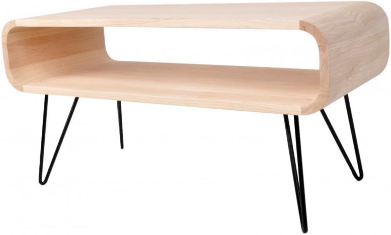 Générique Natural Rubber Wood Metal métro-table Bass Natural Hevea Wood Metal Coffee Table Metro