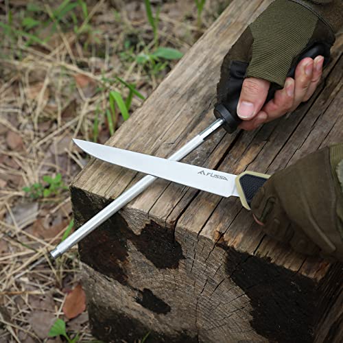 Flissa Hunting Field Dressing Kit, 10 Piece Hunting Knife Set with Skinning Knife, Butcher Game Processing Kit with Portable Storage Case for Deer, Meat Processing, Fishing, Camping, Survival （Brown)