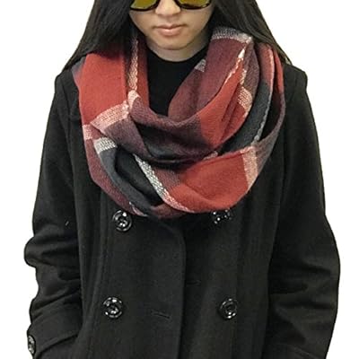 Wrapables Plaid Print Winter Infinity Scarf, Navy and Wine Wrapables Plaid Print Winter Infinity Scarf, Navy and Wine