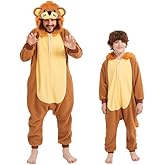 Udekit Cartoon Animal Sleepsuit, Cute Animal Lion Onesie Pajamas Sleepwear Cosplay Costume for Kids and Adults