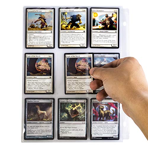 9-Pocket Trading Card Pages, Side-Load | Protective Sleeves for Standard Size Cards | TCGs, Sports, and Collectible Card Games| Acid-Free Transparent Plastic Sheets for 3-Ring Trading Card Binders