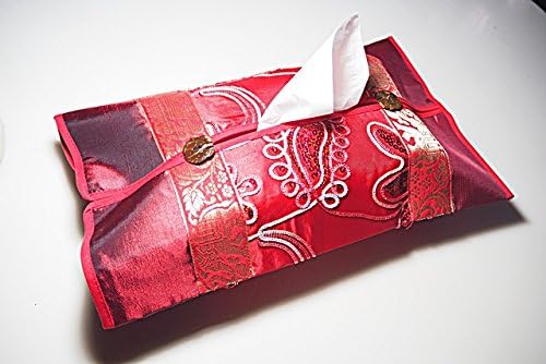 Tissue Holder Red Color Thai Silk Elegant Easy Storage Napkin Paper Rectangular