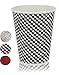 Quality Disposable Hot Coffee Insulated Cups By Golden Spoon – 50 Pack – Stylish Contemporary Ripple Design - Perfect For Coffee Shops And Bars (12 oz, Checkered Design)