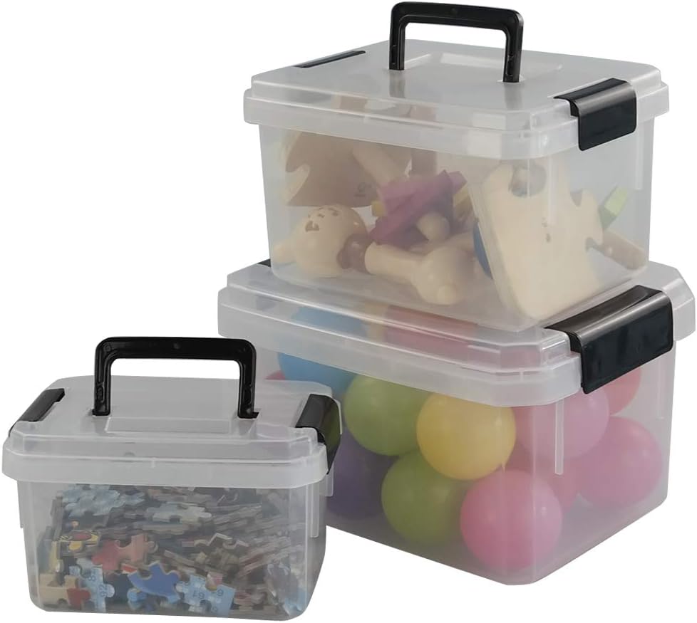 Gitany 4 Pack Clear Storage Boxes with Lids, Plastic Stackable Boxes ...