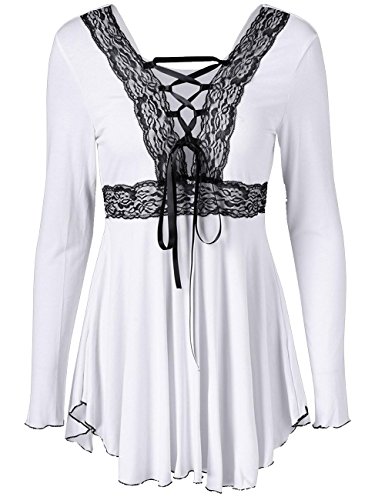 Imagine Women's Long Sleev Sexy Front Lace Up V Necke High Waist Tunic T-Shirt Tops Blouses