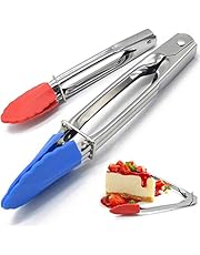 Kitchen tongs for cooking with silicone tips 2PCS 7Inch, Salad tongs, Food tongs silicone tongs, Cooking tongs for serving food, Grill mini tongs, Stainless steel small metal bbq toaster tongs