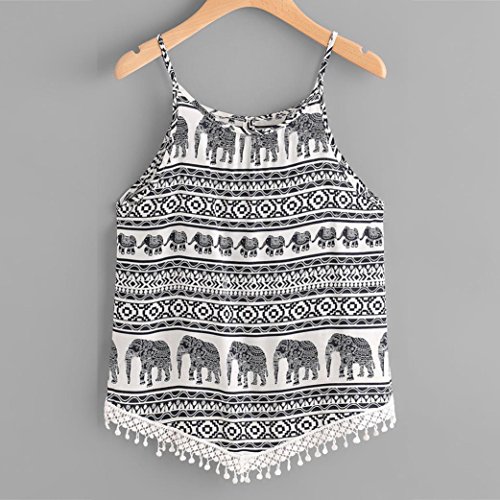 Kollmert Women Vintage Elephant Print Tassel Hem Blouse Tops Tank Cami T Shirt Vest (M, Black) - Thumbnail 3