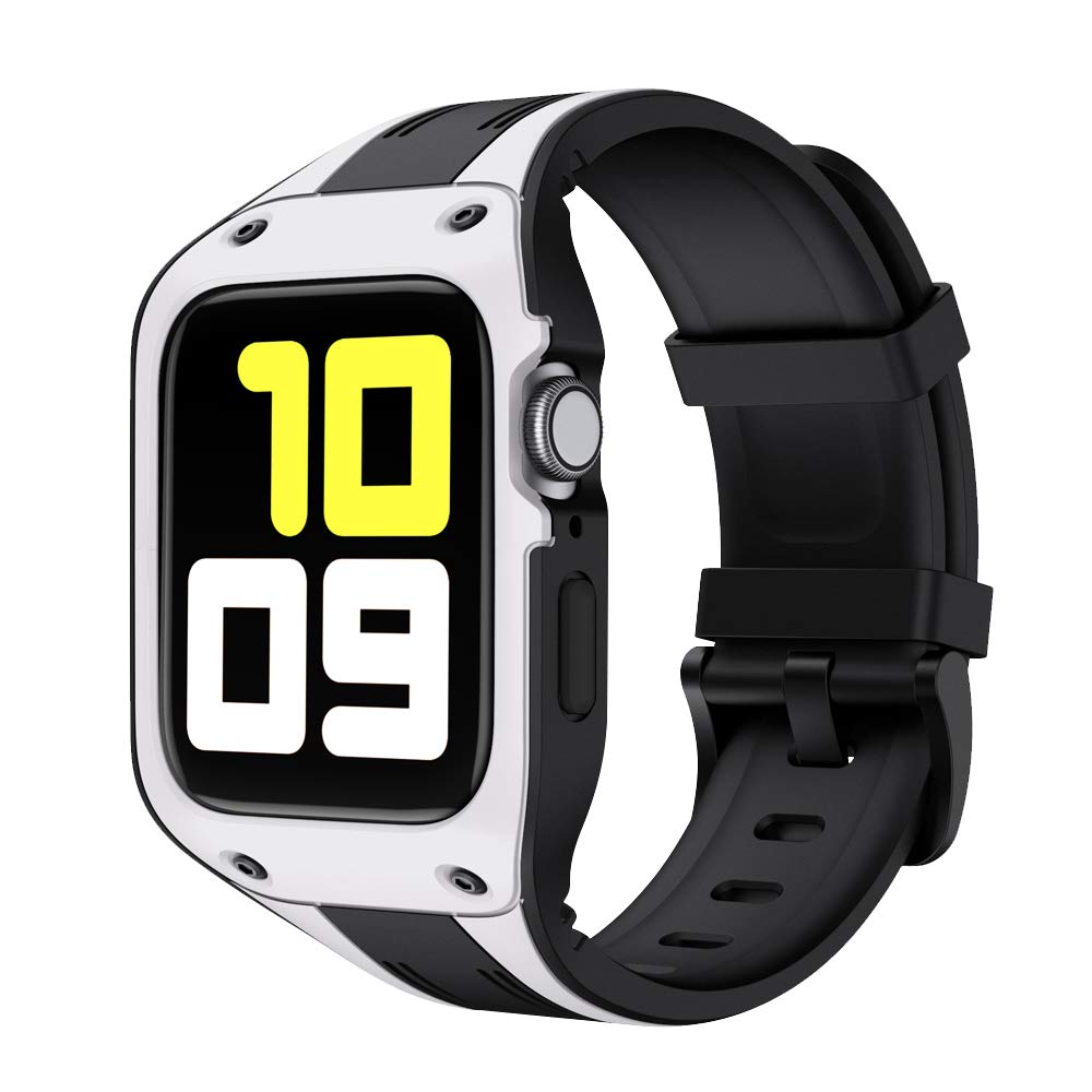 AISPORTS Silicone Band Compatible with Apple Watch Strap 44mm 42mm with Bumper Case, Rugged Shockproof Impact Resistant Armor Shell Protective Case Cover with Strap for iWatch Series 6/5/4/3/2/1/SE