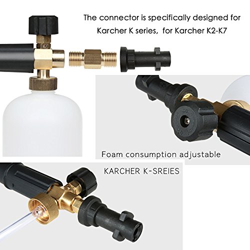Rediboom Car Wash Adjustable Foam Cannon 1L, Snow Foam Lance Soap Dispenser - Fits All Karcher K Series Pressure Washers