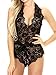 SEXYHUT Women Lingerie Lace Teddy Backless Open Crotch Plunging Eyelash Sleepwear