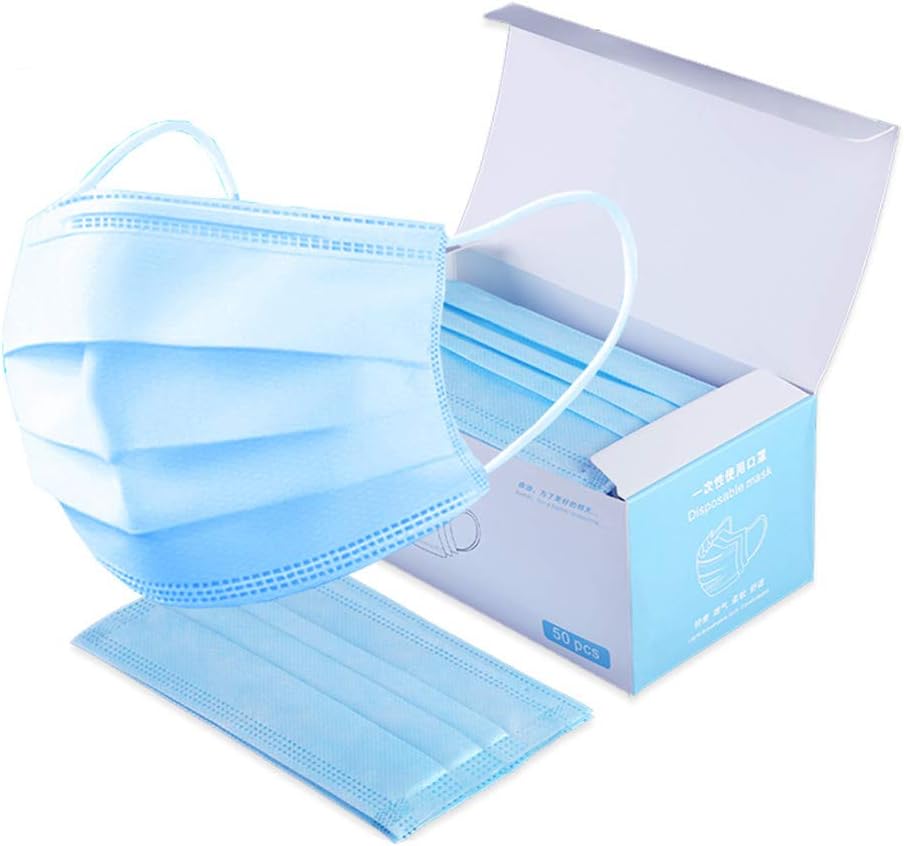 50PCS Disposable Face Masks Surgical Dental Medical Industrial Quality 3-Ply,Disposable Filter Mask 3 Ply Earloop Breathability Comfort Breathable Beauty Medical Dust Mask