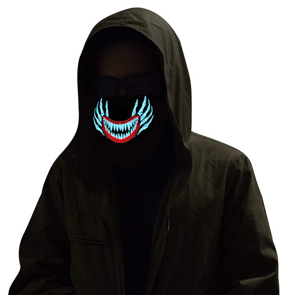 Kampeaburr Halloween Cosplay Led Mask Voice-Activated Luminous Mask Cool Lightup Mask for Any Festival (Bone claw)