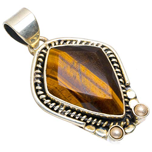 Natural Tiger Eye Handmade Unique 925 Sterling Silver Pendant 1.5" A1933