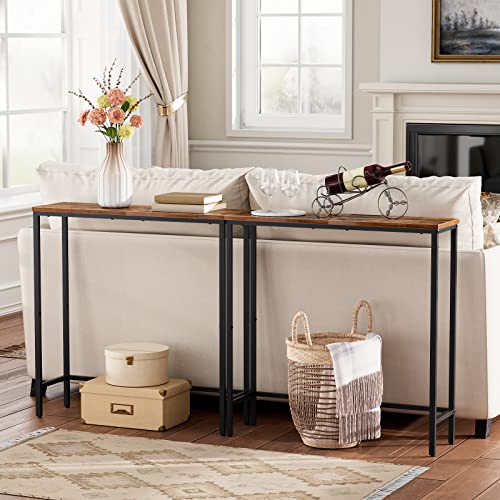 HOOBRO Narrow Console Table, Skinny Entryway Table for Hallway, Slim Sofa Table, Industrial Console Table Entrance, Long Hall Table for Foyer, Bedroom, Living Room, Rustic Brown and Black EBF75XG01