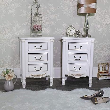 Melody Maison Pair Of Ornate Cream 3 Drawer Bedside Chests