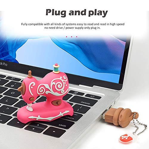 LEIZHAN Novelty USB Flash Drive Sewing Machine Themed Character Thumb Drive Gift Pendrive (16GB, Sewing Machine (Pink))