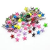 Owfeel 100pcs 15mm Star Colorful DIY Metal Studs 2 Prongs Spots Nailheads Spikes for Bag Shoes Jeans Bracelet Multiple Color