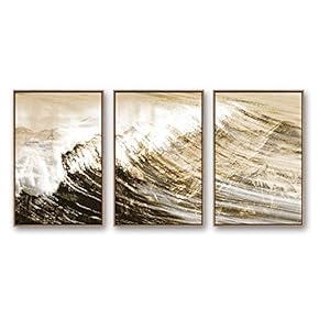 3 Piece Framed CanvasWall Art for Living Room, Bedroom Golden Waves Canvas Prints for Modern Home Decoration Ready to Hang - 16"x24"x3 Panels
