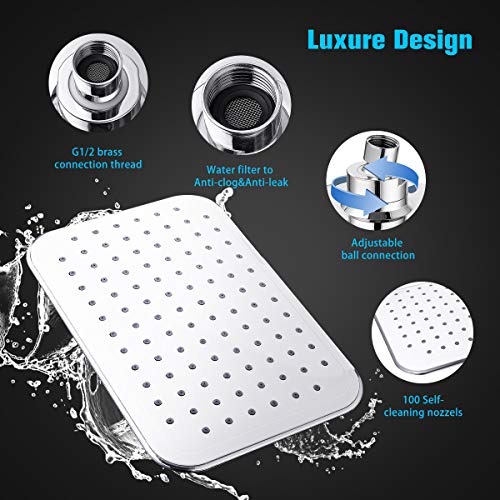 Shower Head Combo, Baban Adjustable High Pressure Rainfall Showerhead & Elegant Handheld Shower Head Combo with Strong Suction Cup Holder, 3-Way Water Diverter, 1.5M Stainless Steel Hose, Teflon Tape
