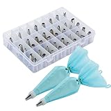 52 Pieces Cake Decorating Tips Set Storage Case,Cupcake Decoration Supplies Kit with 42 Stainless Steel Icing Tips , 2 Silicone Pastry Bag, 2 Flower Nails, 2 Couplers and 1 Wash Brush for Cookie