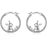 Bunny Hoop Earrings for Women 925 Sterling Silver Rabbit Jewelry Gift for Teen Cute Animal Huggie Earrings