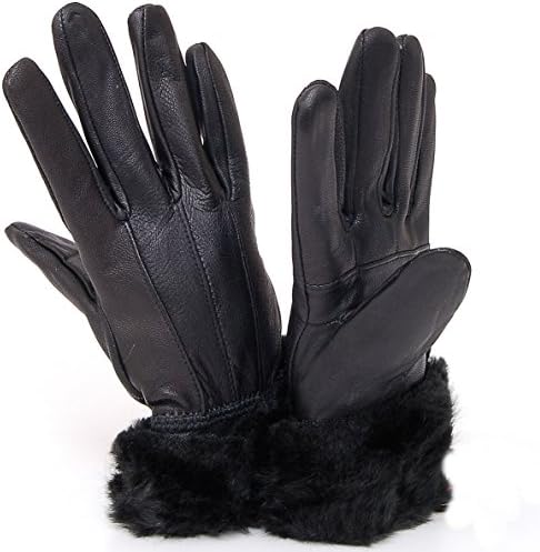 Alpine Swiss Women's Leather Dressy Gloves Rabbit Fur Trim Cuff Thermal Lining