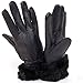 Alpine Swiss Womens Leather Dressy Gloves Faux Fur Trim Cuff Thermal Lining Black 2XL