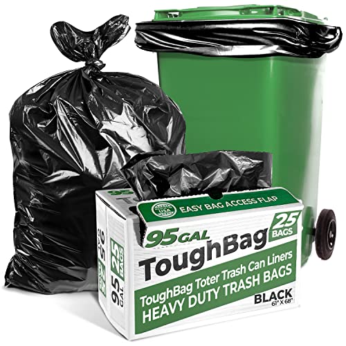 ToughBag 9596 Gallon ExtraLarge Trash Bags, 61x68” Black Outdoor