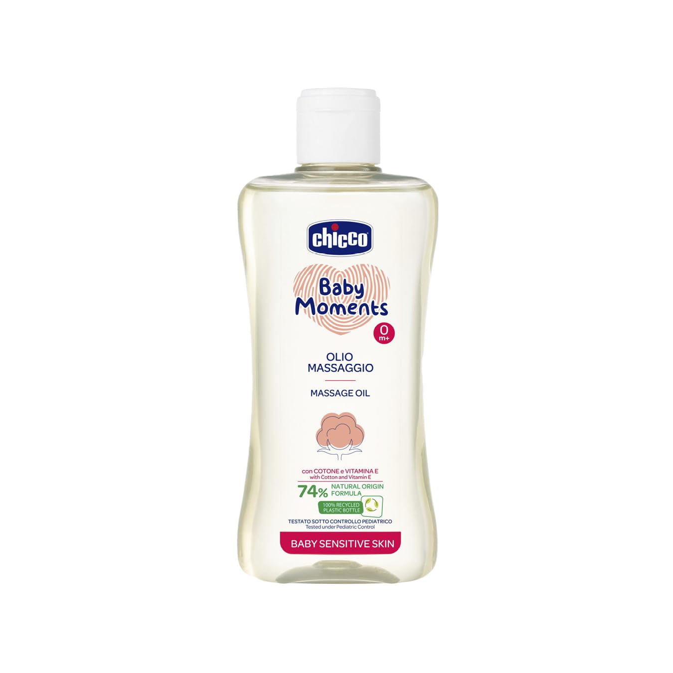 Chicco Baby Moments Massage Oil, 93% Natural Ingredients, Removes Cradle Cap, Dermatologically Tested, Safe for Sensitive Skin, 100% Recycled Plastic, 200ml, 00010242000000