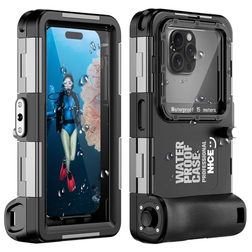 Ezanmull Scuba Diving Case for iPhone 17/16/15/14/13/12/11 Pro Max/XR/XS/X and Plus - Professional Protection - 15M - for Snorkeling, Surfing, Photos and Videos - Black