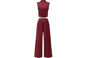 ANRABESS Womens 2 Piece Outfits 2024 Summer Mock Neck Sleeveless Cropped Tank Tops Wide Leg Long Pants Tracksuits Lounge Sets