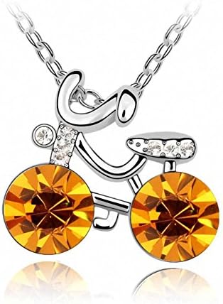 Women Fashion Pendant Necklaces Necklet Girl Alloy White Gold Plated Yellow Topaz Love Cycling