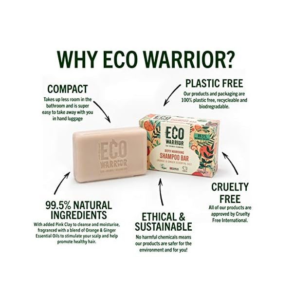 Eco Warrior Deeply Nourishing Shampoo Bar - Pink Clay and a Blend of Pure Orange & Ginger Essential Oils to Promote…