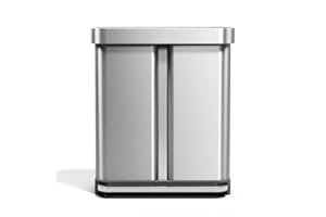 simplehuman 58 Liter / 15.3 Gallon Rectangular Hands-Free Dual Compartment Recycling Kitchen Step Trash Can with Soft-Close Lid, Brushed Stainless Steel