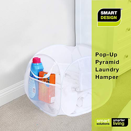 Smart Design Deluxe Mesh Pop Up Square Laundry Hamper w/ Side Pockets & Handles - Durable Fabric Collapsible Design - for Clothes & Laundry - Home - (Holds 2 Loads) (17 x 14 Inch) [White] - Thumbnail 6