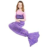 BATTOP Mermaid Tail Knitted Blanket for kids-(Child, Purple)
