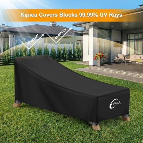 Kipiea Waterproof Patio Lounge Chair Covers for outdoor furniture, 420D Outdoor Chaise Lounge Cover with Anti UV and No Tears, No Fading (84"D x 32"W x 32"H)