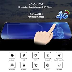 SZKJ D50 12 pollice Full screen 4G Touch IPS Car Dash Cam Retrovisione Android 8.1 Specchio con wifi GPS Navi Bluetooth… - immagine 3