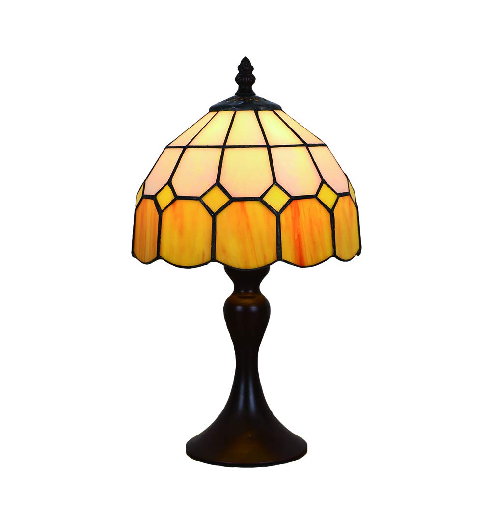Tokira Tiffany Table Style Lamps Yellow Mediterranean 8 Inch, Vintage Stained Glass Desk Lamps Patterns Handmade Bedroom Night Light Bedside Yellow Living Room Lighting [Excluding Bulbs]