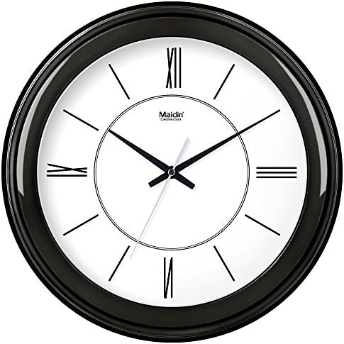 Creative living room round the clock wall clock simple mute quartz clock E501,16 inch, black -501