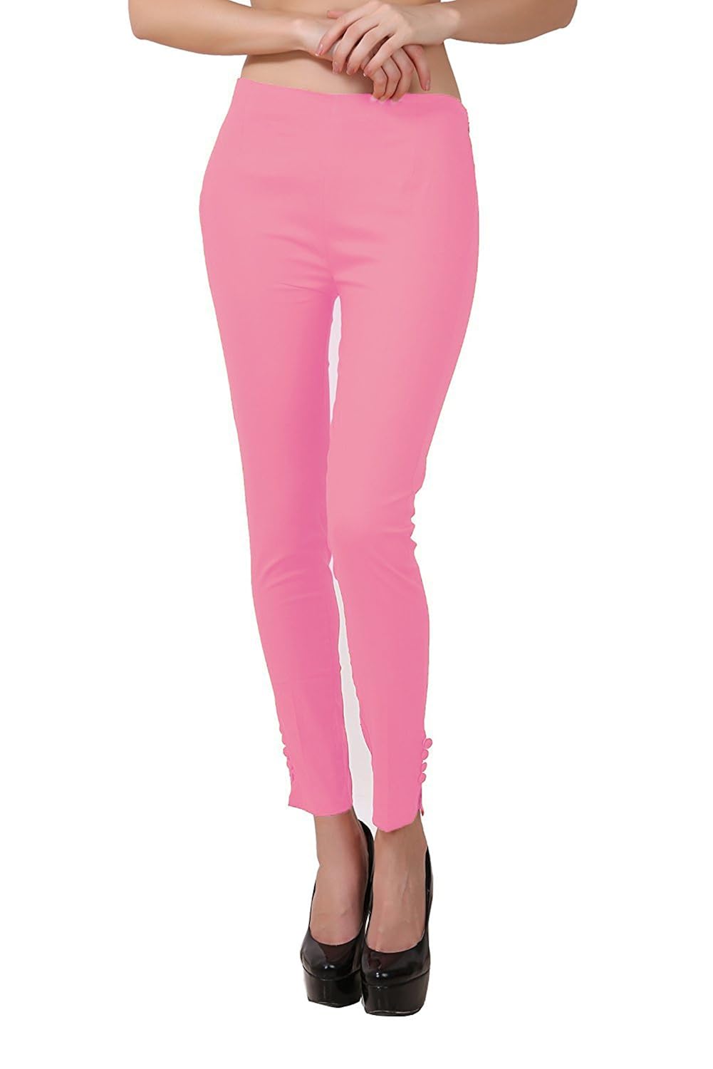 vastraa fusion lycra stretchable slim-fit straight casual ethnic cigarette pants with button | narrow bottom trousers for girls / women / ladies | trousers