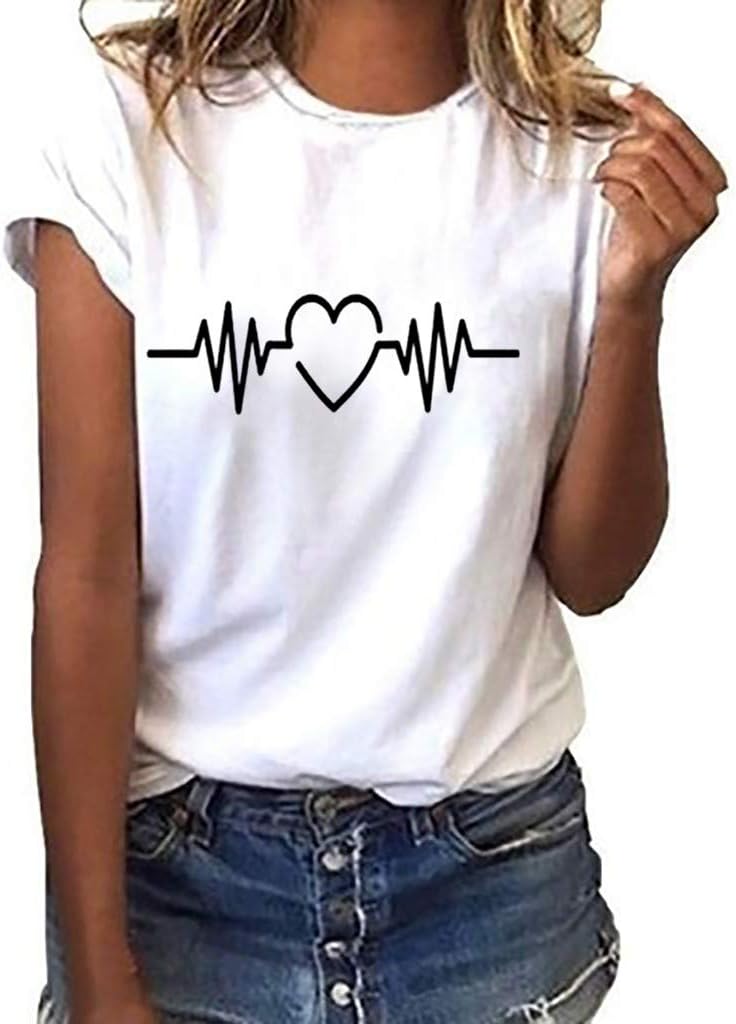 DressLksnf Women's T-Shirt Round Neck Short Sleeve Solid Color Tops Fashion Print Blouses Summer Dress Polos